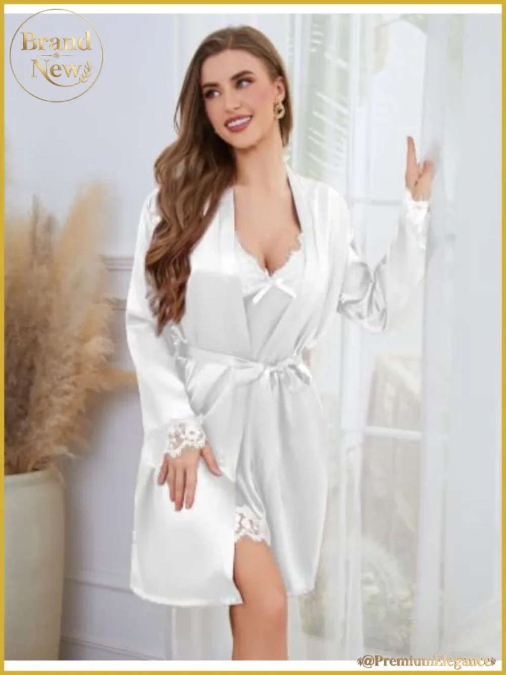 Women's Satin Pajama Set Silk Robe & Nightgown Lingerie 2 Piece